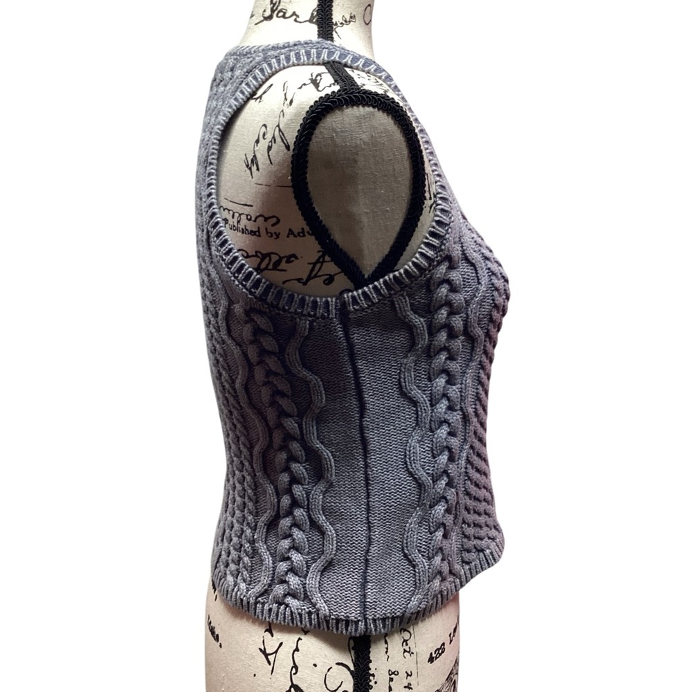 Miou Muse Cotton cottagecore cable knit tank steel gray. Size Small - Picture 5 of 10
